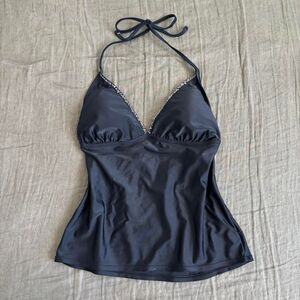 esprit black swim halter top with a beaded neckline